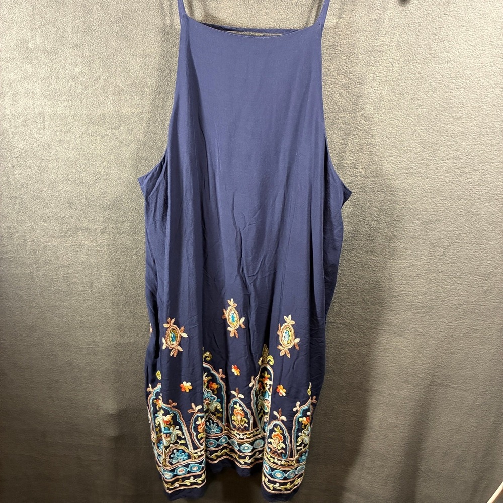 women mini dress large navy embroidered boho festival bohemian cottagecore